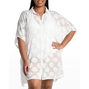 La Blanca Cover-up sheer white with circle design, one size.